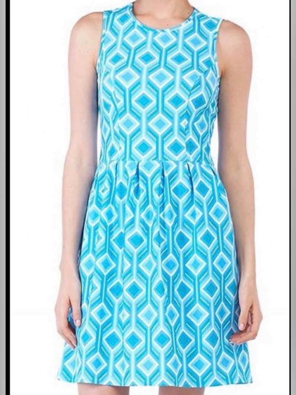 Jude Connally Rachel Trellis Teal Geometric Print Dress Small